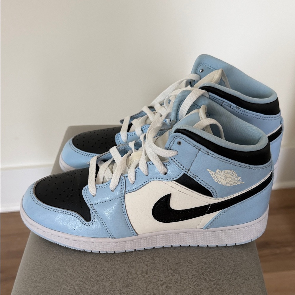 Nike Air Jordan Mid Sneakers - Light Blue, Black, and White
